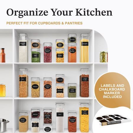 24 Pack BPA Free Airtight Kitchen Organization Set for Pantry Organization Storage Plastic Canisters