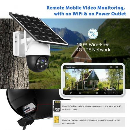 4G Solar Security Camera Wireless Outdoor CCTV Home Surveillance System with Battery Remote Control x2