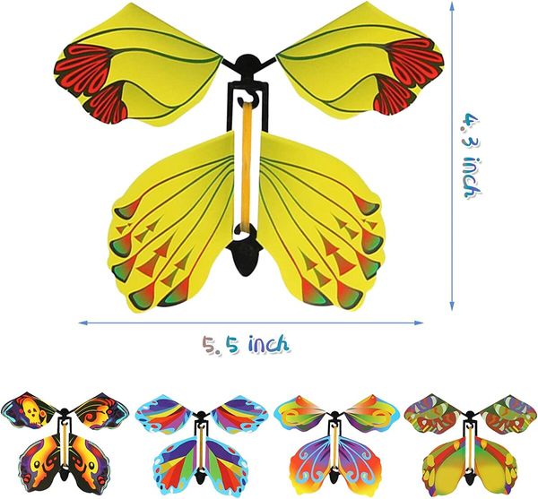 Magic Flying Butterfly Fairy Flying Toys 5 PCS Wind up Rubber Band Powered Butterfly Toys Greeting Card Surprise Gift