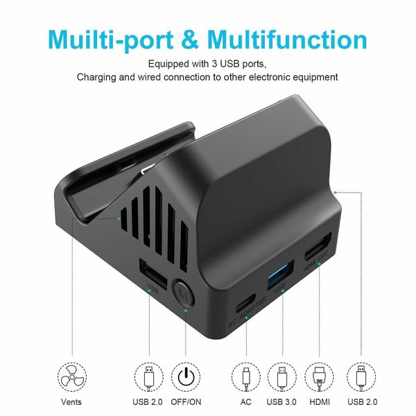 Nintendo Switch Cooling Fan Dock Charging Portable USB 3.0 Charger Stand Docking Station