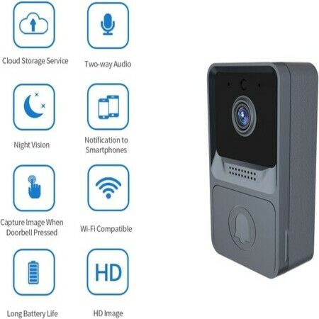 Video Doorbell Camera Smart WiFi Wireless Doorbell with HD Image Two Way Audio Cloud Storage Night Vision Black