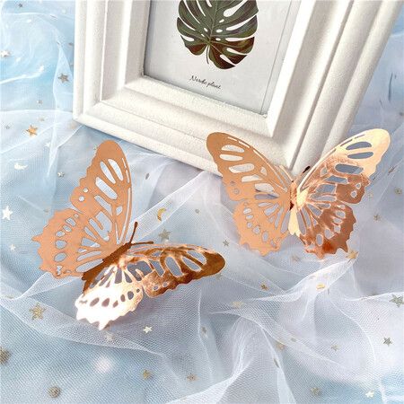 3D Butterfly Wall Stickers 3 Sizes, Gold Butterfly Decorations for Birthday Decorations Party Decorations Cake Decorations, Removable Room Decor for Kids Nursery Classroom Wedding Decor Pink 48 Pcs