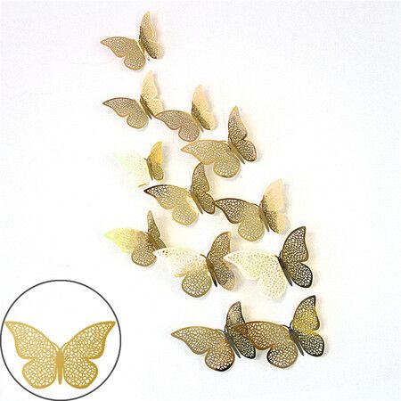 3D Butterfly Wall Stickers 3 Sizes, Gold Butterfly Decorations for Birthday Decorations Party Decorations Cake Decorations, Removable Room Decor for Kids Nursery Classroom Wedding Decor Gold 48 Pcs