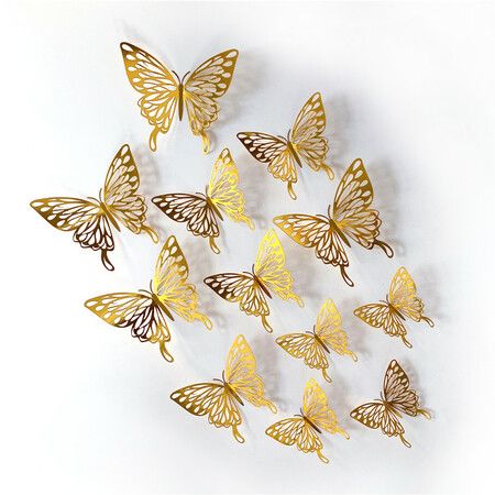 3D Butterfly Wall Stickers 3 Sizes, Gold Butterfly Decorations for Birthday Decorations Party Decorations Cake Decorations, Removable Room Decor for Kids Nursery Classroom Wedding Decor Gold 48 Pcs