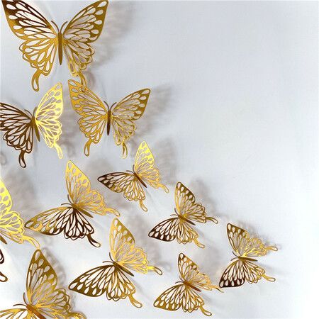 3D Butterfly Wall Stickers 3 Sizes, Gold Butterfly Decorations for Birthday Decorations Party Decorations Cake Decorations, Removable Room Decor for Kids Nursery Classroom Wedding Decor Gold 48 Pcs