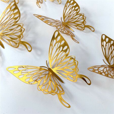 3D Butterfly Wall Stickers 3 Sizes, Gold Butterfly Decorations for Birthday Decorations Party Decorations Cake Decorations, Removable Room Decor for Kids Nursery Classroom Wedding Decor Gold 48 Pcs