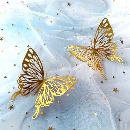 3D Butterfly Wall Stickers 3 Sizes, Gold Butterfly Decorations for Birthday Decorations Party Decorations Cake Decorations, Removable Room Decor for Kids Nursery Classroom Wedding Decor Gold 48 Pcs