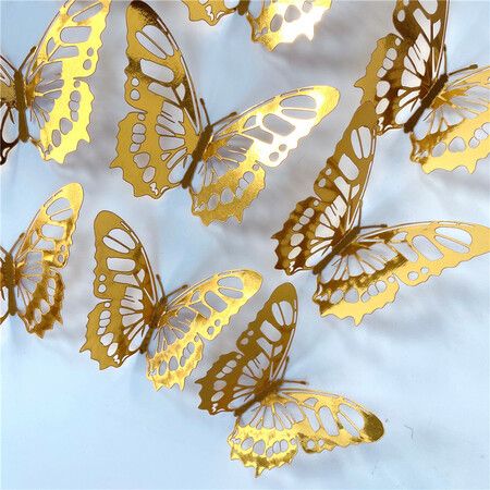 3D Butterfly Wall Stickers 3 Sizes, Gold Butterfly Decorations for Birthday Decorations Party Decorations Cake Decorations, Removable Room Decor for Kids Nursery Classroom Wedding Decor Gold 48 Pcs