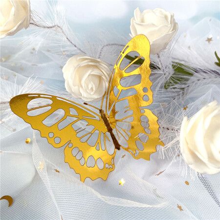 3D Butterfly Wall Stickers 3 Sizes, Gold Butterfly Decorations for Birthday Decorations Party Decorations Cake Decorations, Removable Room Decor for Kids Nursery Classroom Wedding Decor Gold 48 Pcs