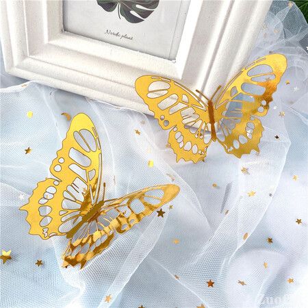 3D Butterfly Wall Stickers 3 Sizes, Gold Butterfly Decorations for Birthday Decorations Party Decorations Cake Decorations, Removable Room Decor for Kids Nursery Classroom Wedding Decor Gold 48 Pcs