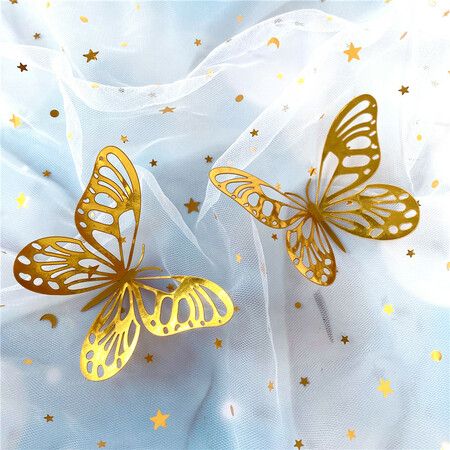 3D Butterfly Wall Stickers 3 Sizes, Gold Butterfly Decorations for Birthday Decorations Party Decorations Cake Decorations, Removable Room Decor for Kids Nursery Classroom Wedding Decor Gold 48 Pcs