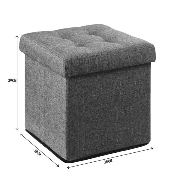 Grey Ottoman Fabric Upholstered Shoe Bench Folding Storage Cube Chest Coffee Table Entryway Toy Box Footrest Stool with Lid 