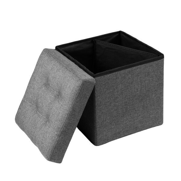 Grey Ottoman Fabric Upholstered Shoe Bench Folding Storage Cube Chest Coffee Table Entryway Toy Box Footrest Stool with Lid 