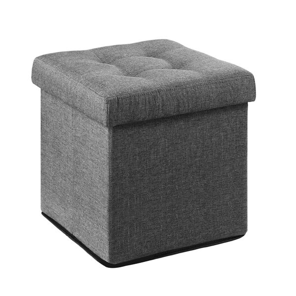 Grey Ottoman Fabric Upholstered Shoe Bench Folding Storage Cube Chest Coffee Table Entryway Toy Box Footrest Stool with Lid 