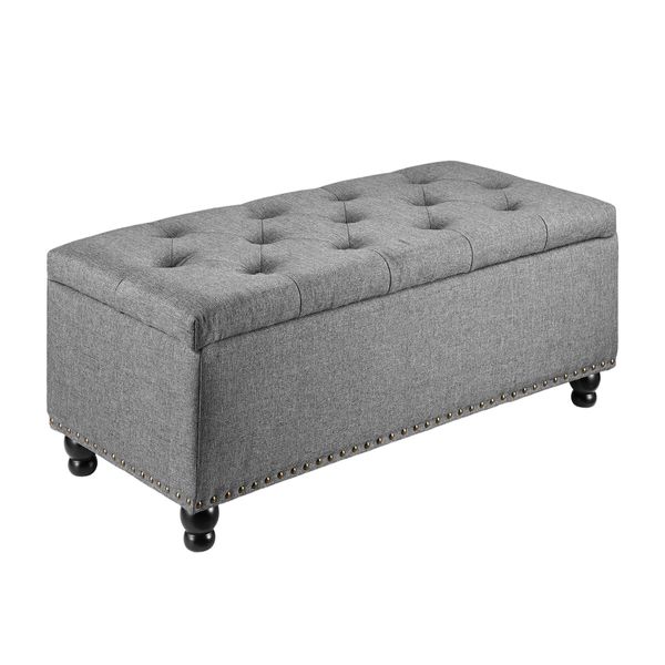 Grey Fabric Ottoman Shoe Bench Upholstered Footrest Stool Rectangle Coffee Table Entryway Toy Box Chest Storage Cube 100cm