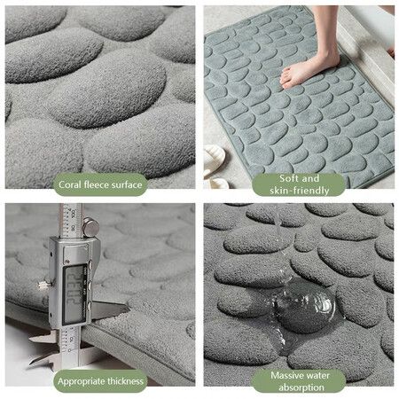 Home Cobblestone Embossed Door Carpet 3d Door Mat Bathroom Door Foam Absorbent Non-slip Floor Mat Gray Color