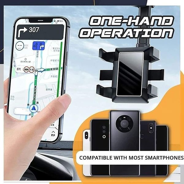 Car Phone Holder Rotatable and Retractable Rear View Mirror Car Phone Holder Mount 360-degree Rotation Adjustment for All Mobile Phones and All Car