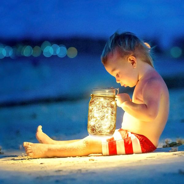 Hanging Mason Jar Solar Lights 6 Pack 20 LEDs IPX6 Waterproof Fairy Lights with Jars and Hangers Warm Light Color