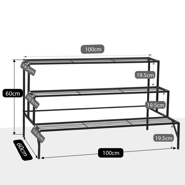 Plant Stand Black 3 Tiers Metal Flower Shelf Pot Holder Corner Planter Garden Storage Rack Outdoor Indoor Large