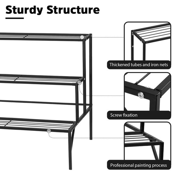 Plant Stand Black 3 Tiers Metal Flower Shelf Pot Holder Corner Planter Garden Storage Rack Outdoor Indoor Large