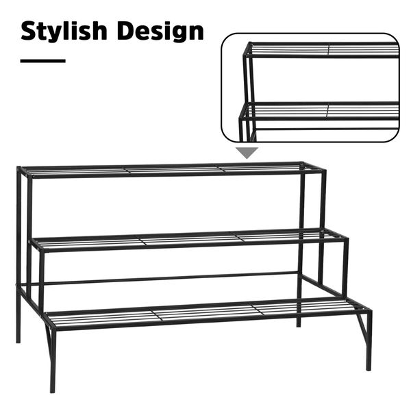 Plant Stand Black 3 Tiers Metal Flower Shelf Pot Holder Corner Planter Garden Storage Rack Outdoor Indoor Large
