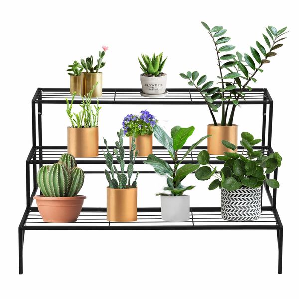 Plant Stand Black 3 Tiers Metal Flower Shelf Pot Holder Corner Planter Garden Storage Rack Outdoor Indoor Large