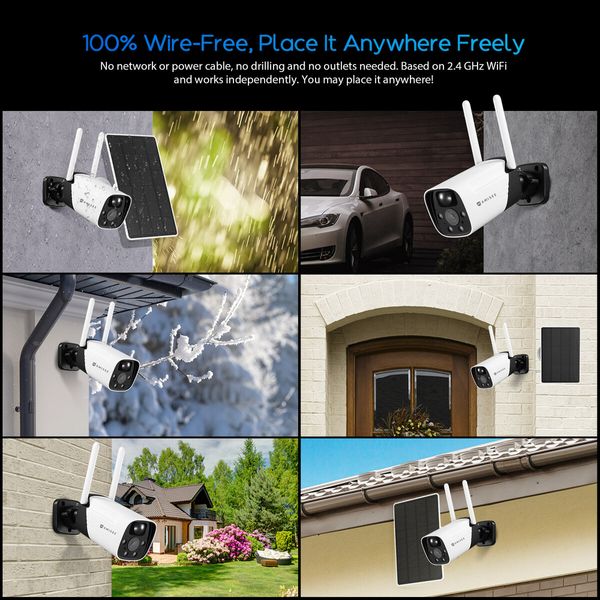 Solar-powered Security Camera WiFi Home CCTV Outdoor Surveillance System with Battery Weatherproof x2