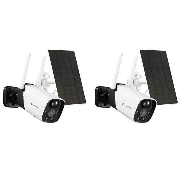 Solar-powered Security Camera WiFi Home CCTV Outdoor Surveillance System with Battery Weatherproof x2