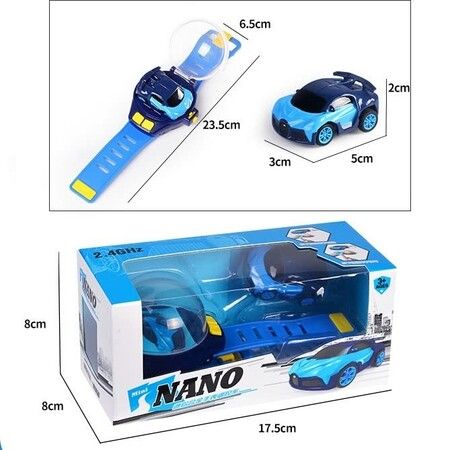 Remote Control for Watch Car, Mini Cartoon RC Watch  2.4G Long Distance Infrared Remote Control Sensing Model Car Toys (Blue, with Back Light)