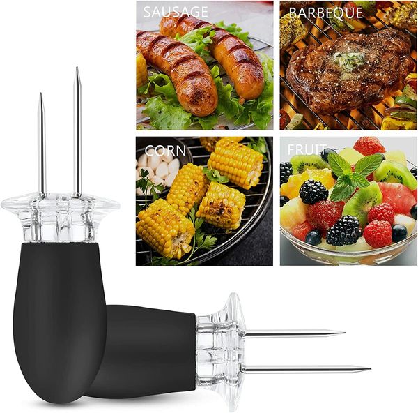 18Pcs/9Pairs Black Corn Holders BBQ Fork Skewers for Home Cooking Parties Camping