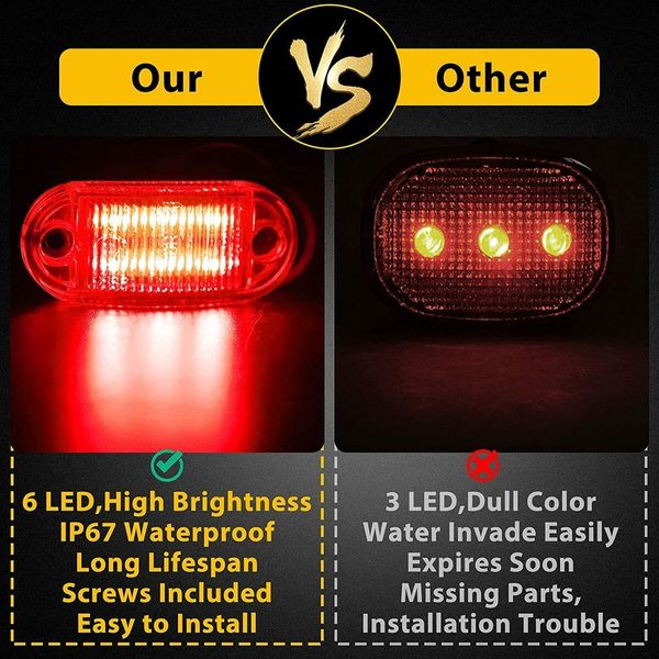 2Pack LED Front Side Marker Indicator Light 12V 24V For Truck Van Trailers Boats - Yellow