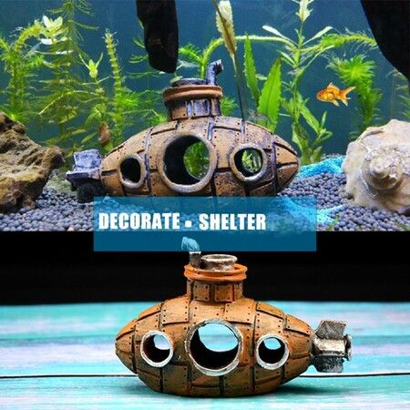 Aquarium Landscape Delicate Hideout Decor Resin Aquarium Submarine Wreckage