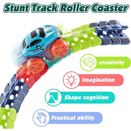 Race Car Track for Kids with Bendable Track, Gravity-Free Creative Toy with 184 Pieces Toys for Kids with Light,1 Car 2 Shells