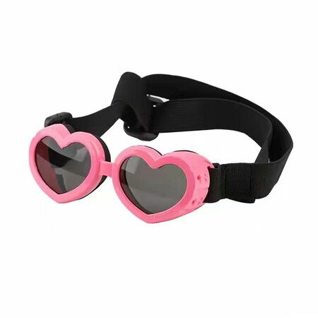 Dog Sunglasses UV Protection Goggles with Adjustable Strap Doggy Heart Shape Doggie Windproof Glasses, Pink