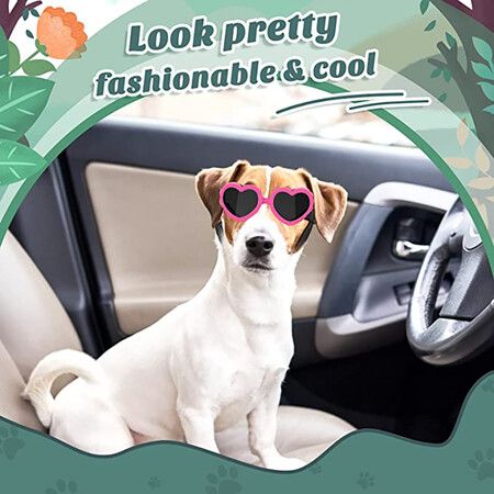 Dog Sunglasses UV Protection Goggles with Adjustable Strap Doggy Heart Shape Doggie Windproof Glasses, Pink