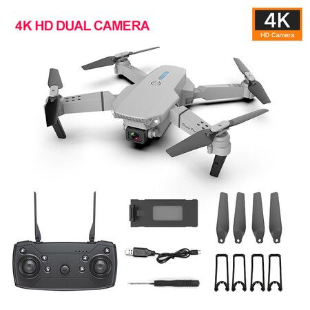 4K Dual cameras  Pro WIFI FPV Drone With Wide Angle HD  1080P Camera Altitude Hold RC Foldable Quadcopter Drone Color Grey