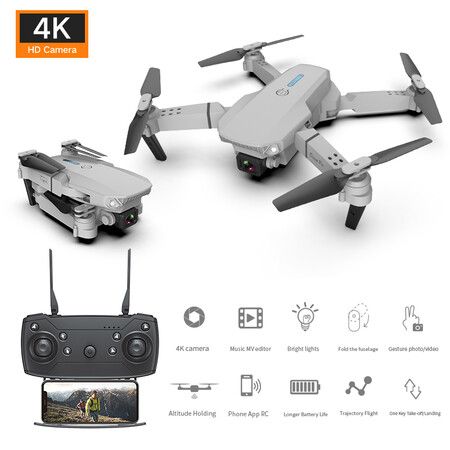 4K Dual cameras  Pro WIFI FPV Drone With Wide Angle HD  1080P Camera Altitude Hold RC Foldable Quadcopter Drone Color Grey