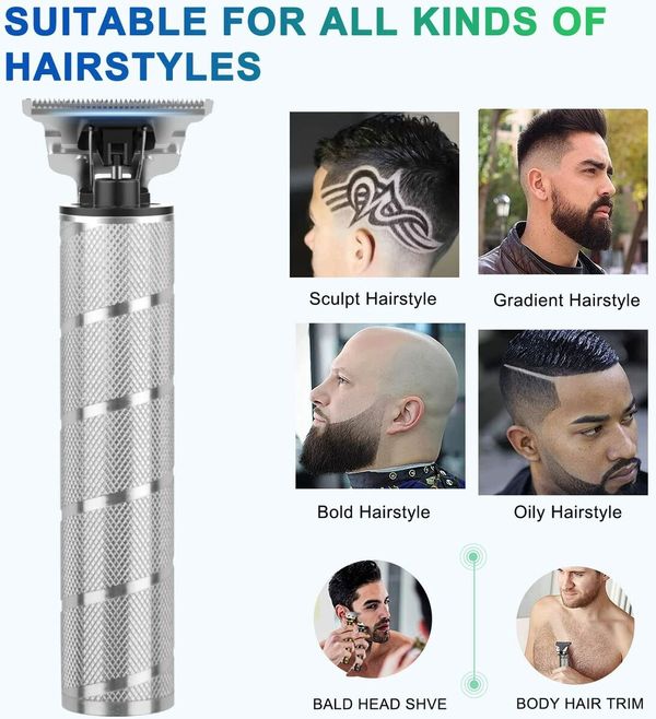 Beard Trimmer for Men Professional Zero Gapped Trimmer Cordless Edgers Clippers Grooming Kit with Guide Combs(Silver)