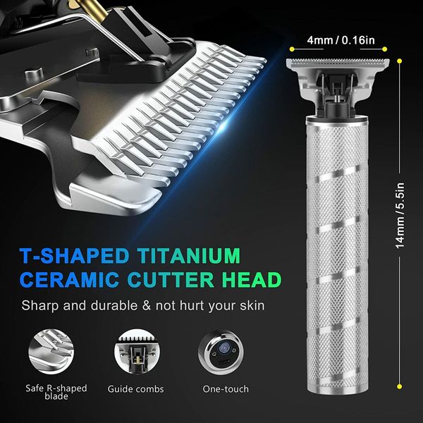 Beard Trimmer for Men Professional Zero Gapped Trimmer Cordless Edgers Clippers Grooming Kit with Guide Combs(Silver)