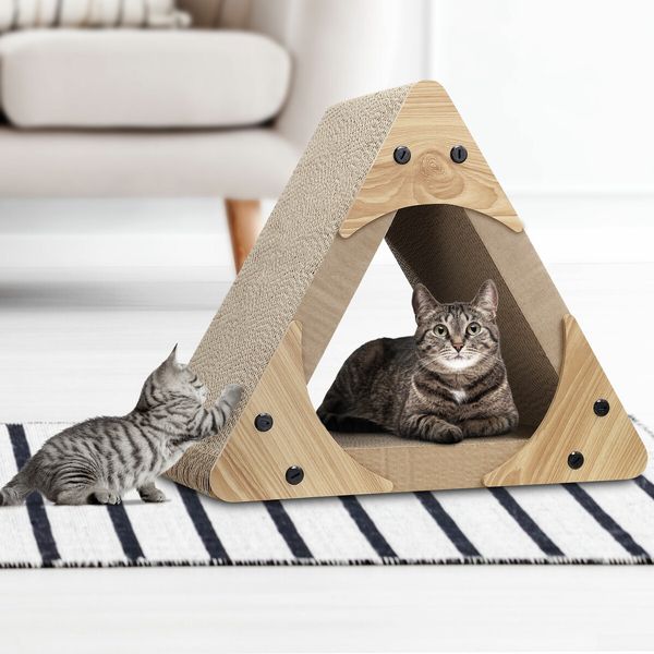 Triangle Cat Scratcher Bed Cave House Tunnel Cardboard Lounge Scratching Toy