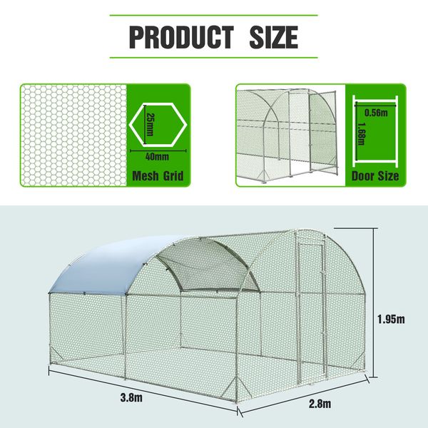 Chicken Coop Run Chook Pen Shelter Walk In Rabbit Hutch Dog Cat Enclosure Large Bird Cage 280x380x195cm