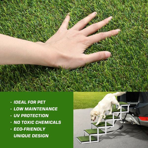 6 Steps Aluminium Dog Cat Pet Ramp Stairs Ladder Folding with Artificial Grass Surface 