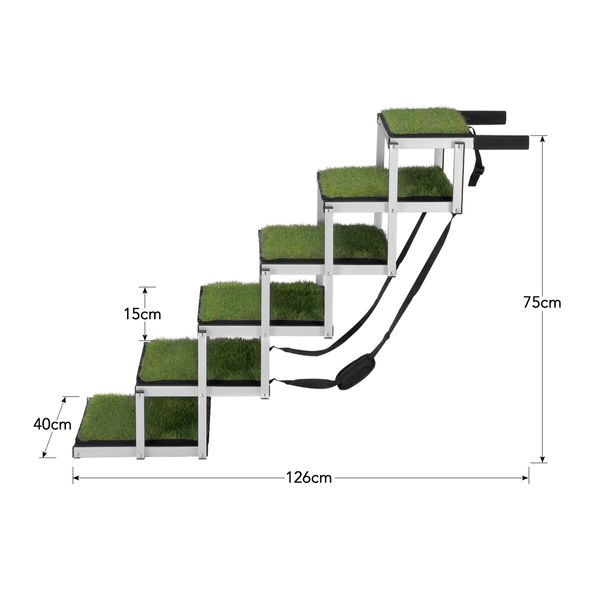 6 Steps Aluminium Dog Cat Pet Ramp Stairs Ladder Folding with Artificial Grass Surface 