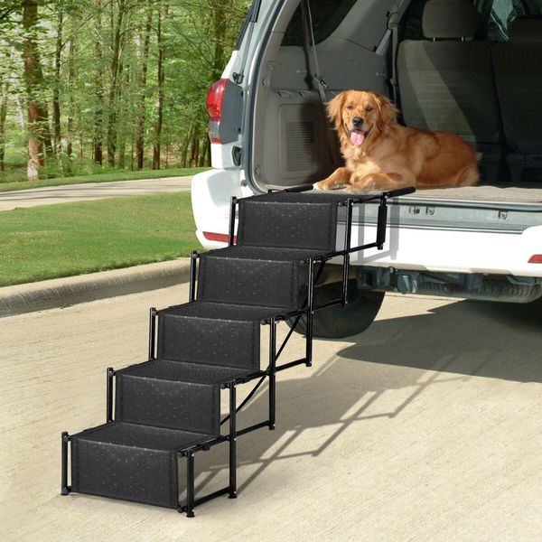 5 Steps Dog Ramp Stairs Pet Cat Ladder for Bed Car Couch Folding Nonslip Metal Frame