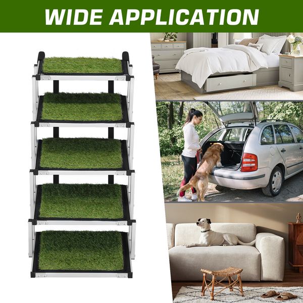 5 Steps Folding Dog Cat Pet Ramp Stairs Ladder for Car Aluminium Artificial Grass Surface 