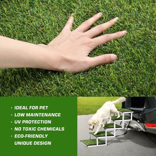 5 Steps Folding Dog Cat Pet Ramp Stairs Ladder for Car Aluminium Artificial Grass Surface 