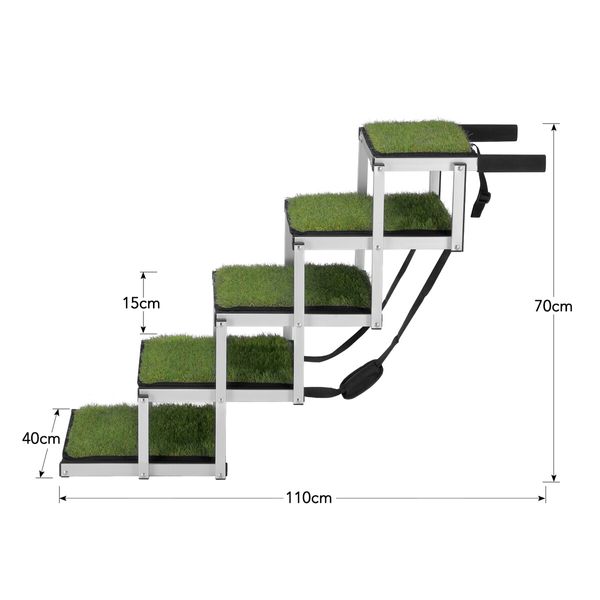 5 Steps Folding Dog Cat Pet Ramp Stairs Ladder for Car Aluminium Artificial Grass Surface 