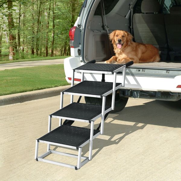 4 Steps Dog Cat Ramp Stairs Folding Pet Ladder for Car Couch Truck Aluminium Frame