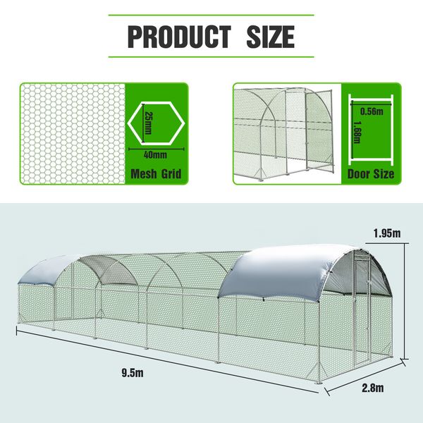 Chicken Run Coop Walk In Chook Pen Shelter Cat Dog Enclosure Rabbit Hutch Bird Cage Extra Large 280x950x195cm