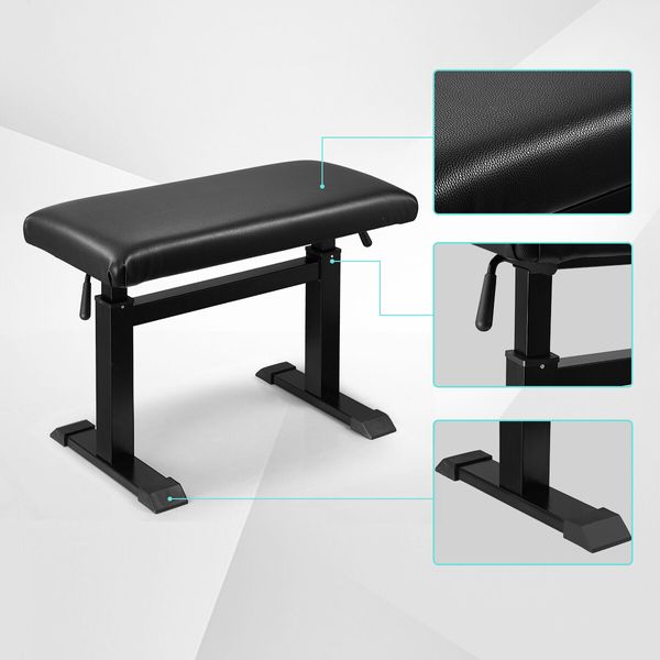 Melodic Piano Bench Hydraulic Lifting Keyboard Stand Stool Chair Height Adjustable Seat PU Leather Black 